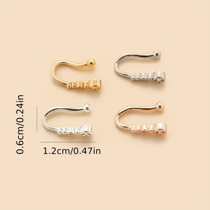 1pc U-Shape Non-Piercing Nose Ring - Simplistic Hip Hop Style Inlaid Cubic Zirconia Fake nose Clip Jewellery