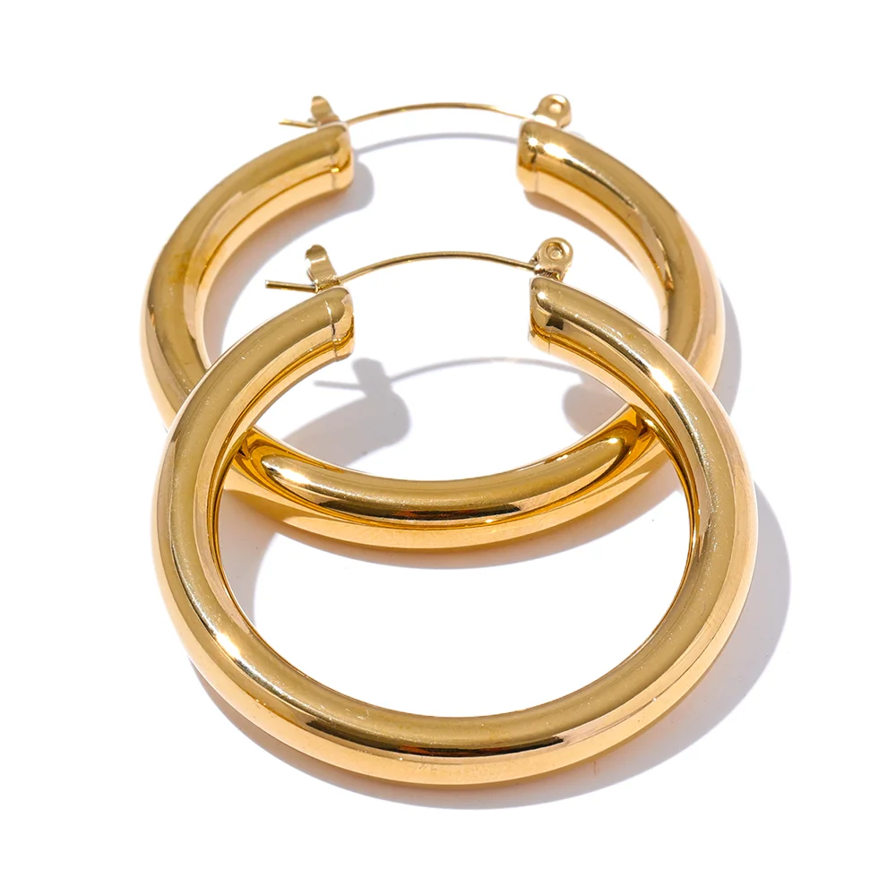 Yhpup Minimalistic Big Sleek Metal Round Hollow Hoop Earrings Anti Allergic 316L Stainless Steel Trendy Simple Ear Jewelry