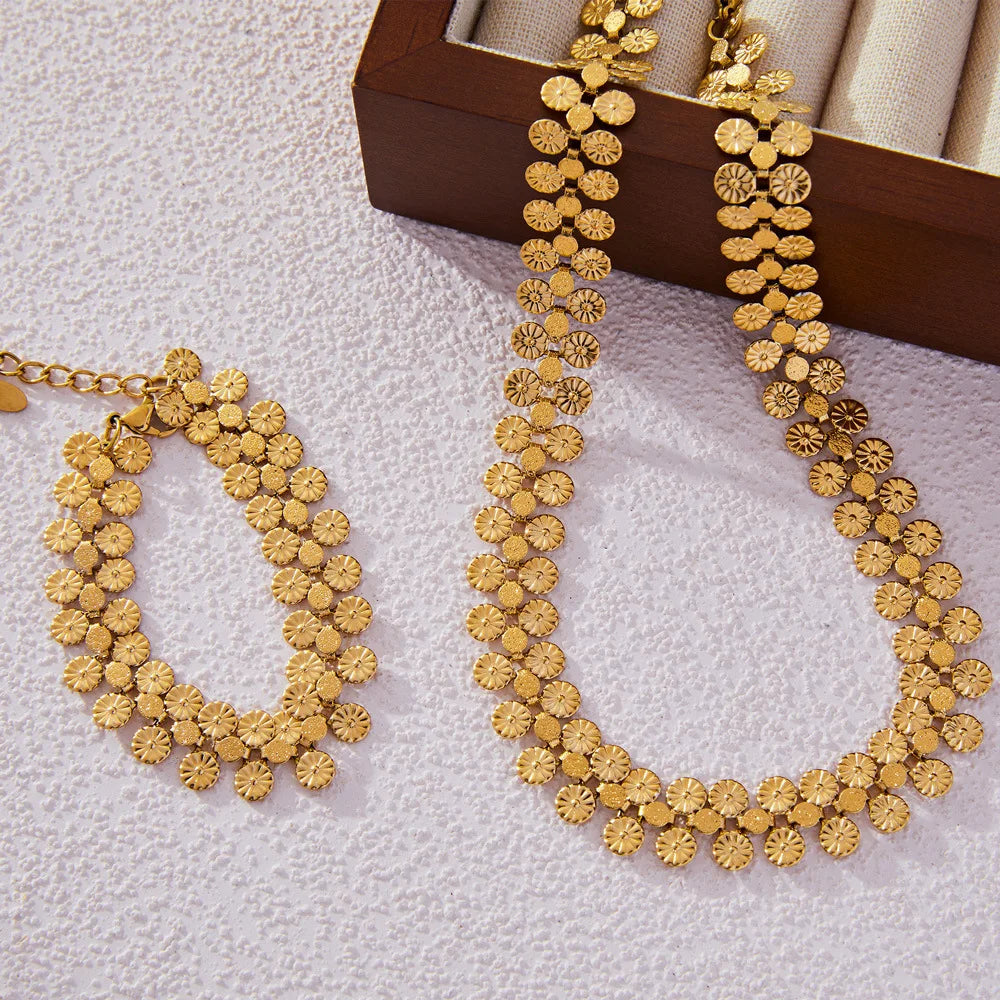 Nivora Stainless Steel Women Charm Jewelry Sets PVD Gold Plated Chain Necklace Bracelet For Women Wedding Bridal Jewellery