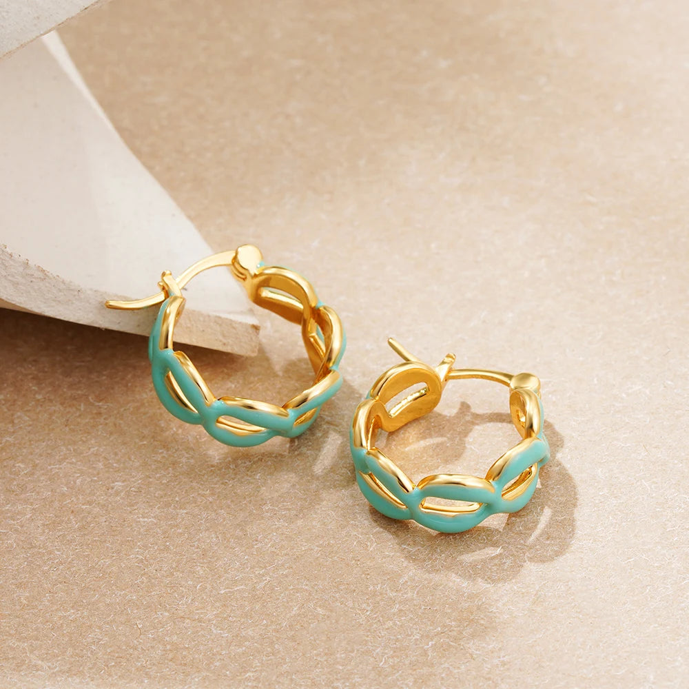 Fahsion Gold Color Twist Chain Link Hoop Earrings for Women Stainless Steel Statement Enamel Metal Huggie Earring Jewelry Aretes