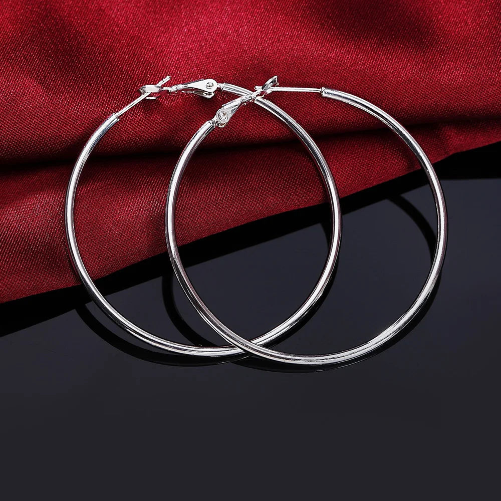 925 Sterling Silver Women's 50/60/70/80MM Round Big Hoop Earrings Wedding Fashion Jewelry For Women 2022 Christmas GaaBou