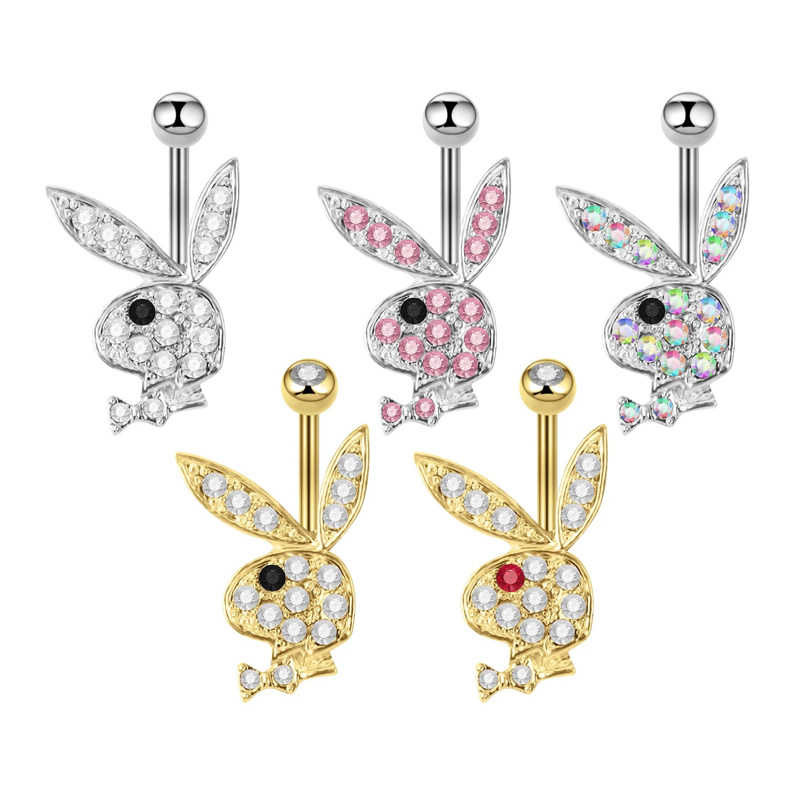 1pc Stainless Steel Belly Button Piercing Crystal Belly Button Ring Rabbit Pendant Gold Belly Button Ring Body Woman's Jewelry