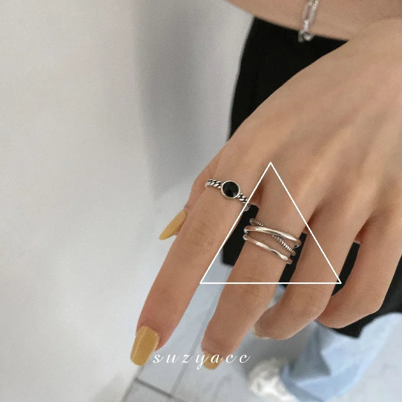 VENTFILLE 925 Sterling Silver Finger Rings New Fashion Creative Cross Hollow Chain Geometric Party Jewelry Gifts