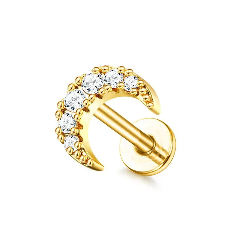 Drperfect 16G Cartilage Earrings Stud for Women Stainless Steel Flat Back Butterfly Moon Flower Helix Tragus Piercing Jewelry