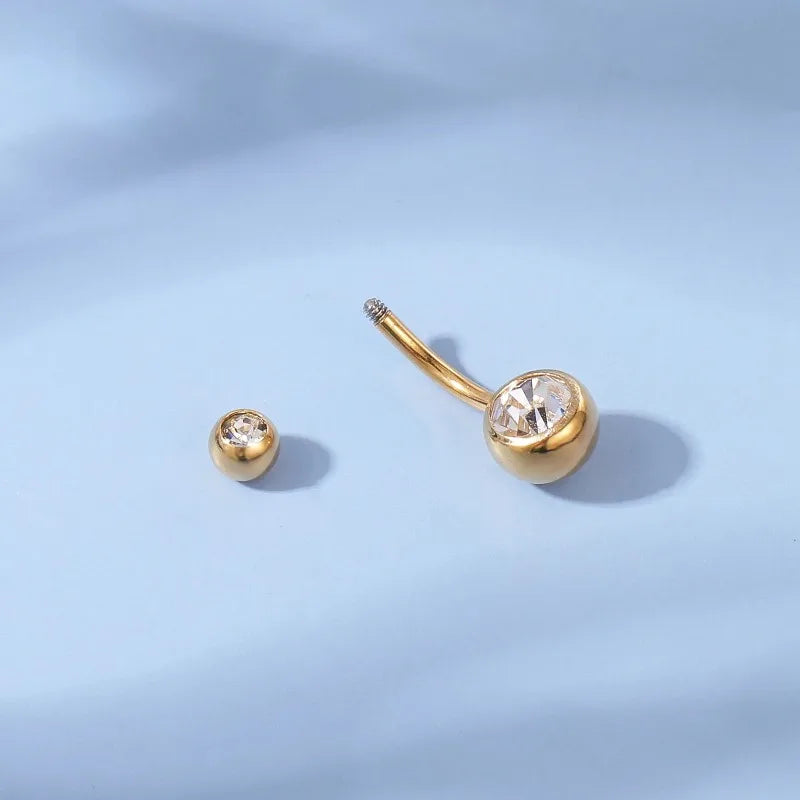 1Pc Gold Color Stainless Steel Belly Ring, Flower Heart Shaped CZ Crystal Navel Belly Button Rings Butterfly Navel Piercings 14G
