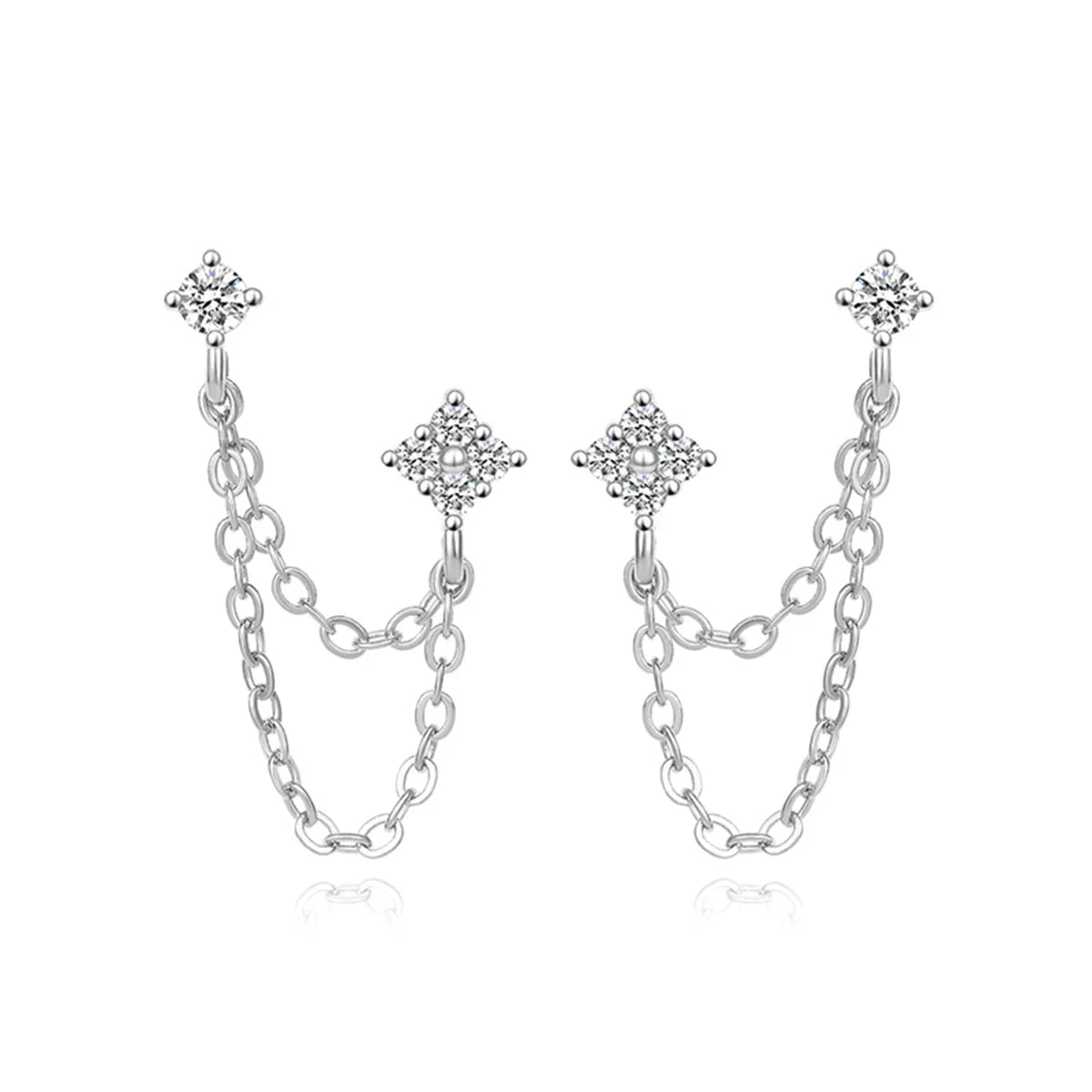 Women's Fashion Double Piercing Tassel Earrings Simple Stylish Design Versatile Drop Earrings with CZ for Ladies Hot Jewelry