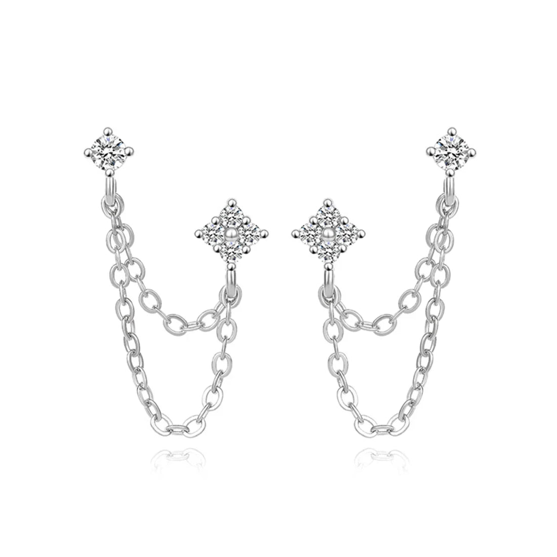 Women's Fashion Double Piercing Tassel Earrings Simple Stylish Design Versatile Drop Earrings with CZ for Ladies Hot Jewelry