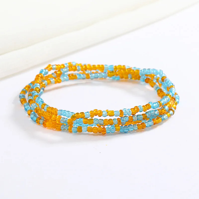 Women New Simple Fashion Hand Beaded Chain Glass Beaded Body Chain All-match Color Elastic Waist Chain BD7052