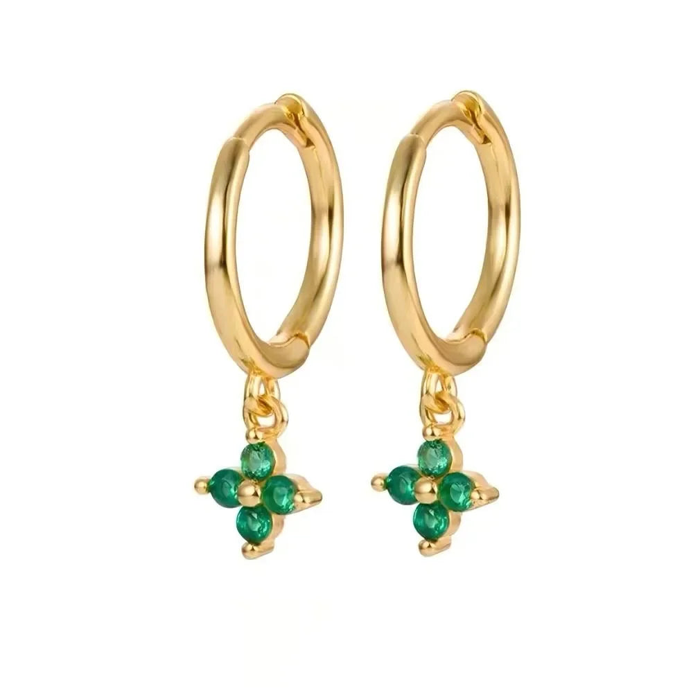 1/3Pairs Copper Green CZ Stone Huggie Hoop Earring Stud Gold Color Silver Black Geometric Cartilage Earrings For Women Jewelry