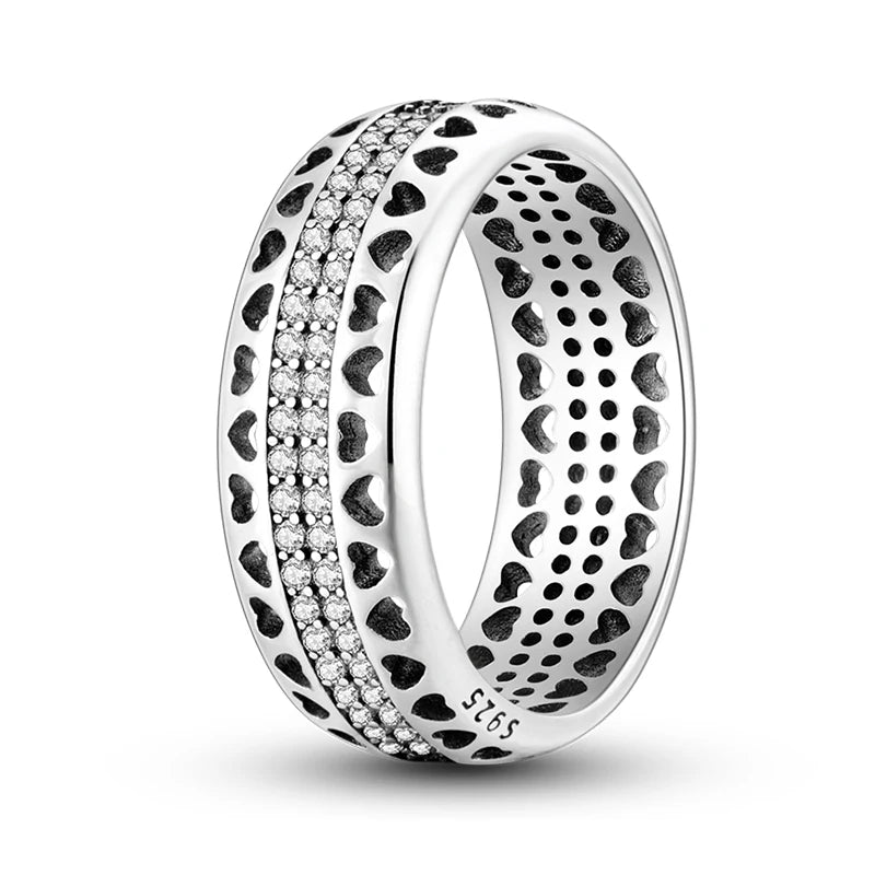 Women's 925 Sterling Silver Geometric Overlapping Zircon Classic Design Rings Anniversary Birthday Engagement Fine Jewelry