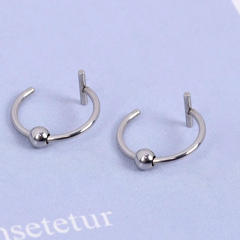 2Pcs 316L Stainless Steel Fake Nose Ring, Nose Cuffs Fake Septum Rings Clip On Nose Hoop Lip Rings Conch Earring Body Jewelry