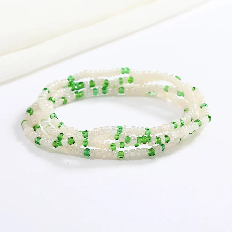 Women New Simple Fashion Hand Beaded Chain Glass Beaded Body Chain All-match Color Elastic Waist Chain BD7052