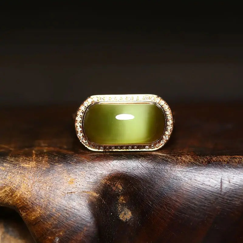 New natural Hetian jasper rings for women exquisite light luxury ethnic style engagement party silver jewelry adjustable