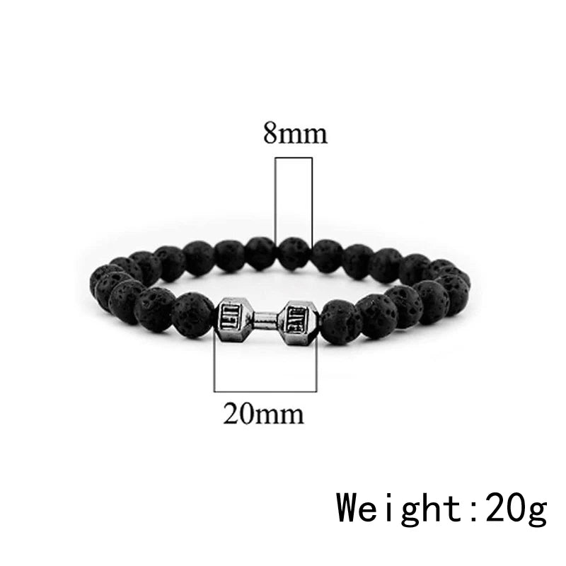 Hot Selling Vintage Men's Bangle Natural Stone Bead Dumbbell Pendant Elastic Strand Bracelet for Friend's Gift