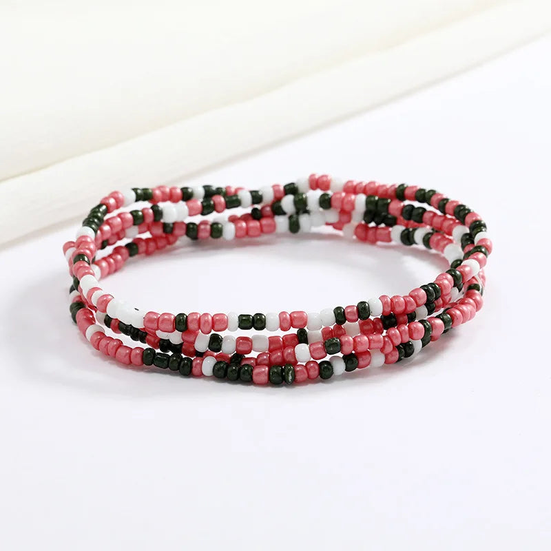 Women New Simple Fashion Hand Beaded Chain Glass Beaded Body Chain All-match Color Elastic Waist Chain BD7052
