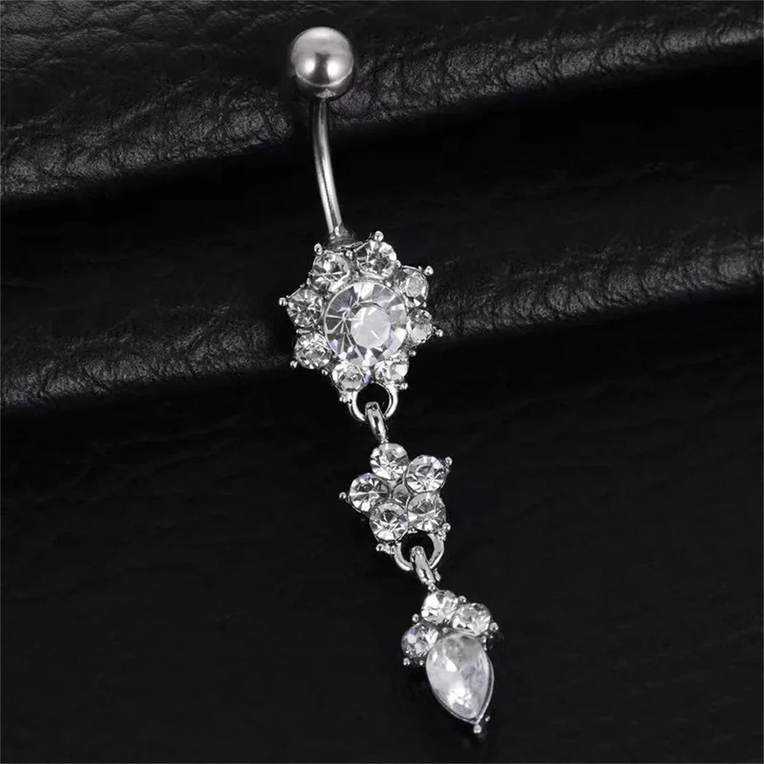 1Pc Stainless Steel Crystal Zircon Belly Button Rings,Shining Eye-Catching Piercing jewelry Suitable for Vacation Party Wearing