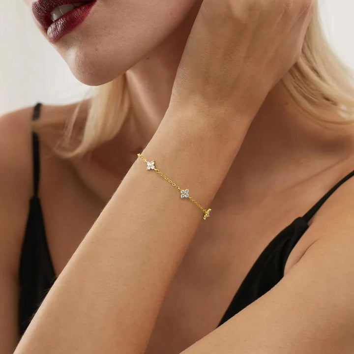 925 Silver Plated Cz Four-leaf Flower Bracelet for Women Girl Cute Dainty Adjustable Link Chain Bracelet Trend 18k Gold Jewelry