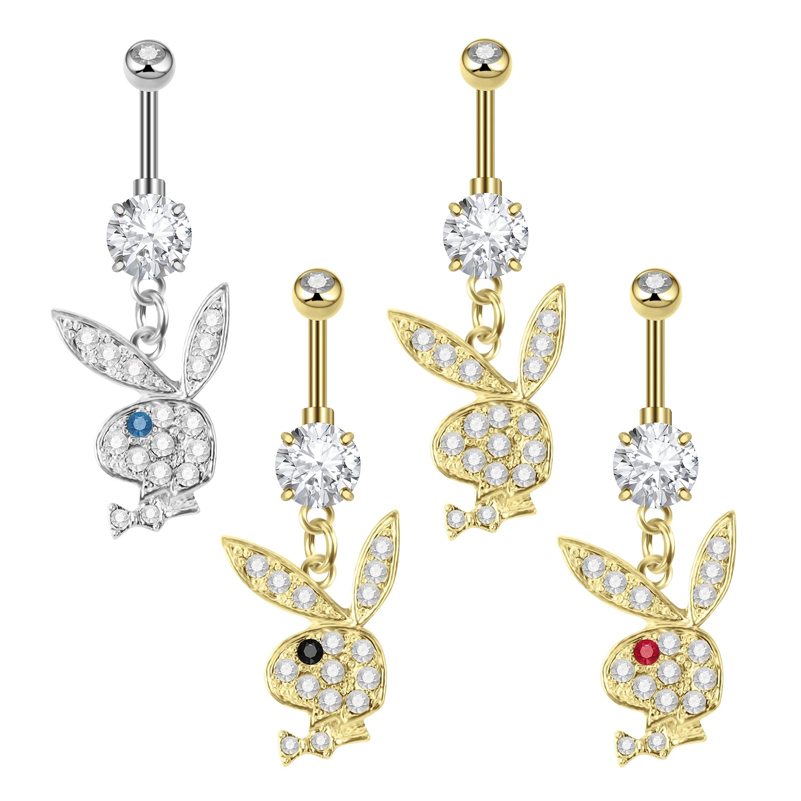 1pc Stainless Steel Belly Button Piercing Crystal Belly Button Ring Rabbit Pendant Gold Belly Button Ring Body Woman's Jewelry