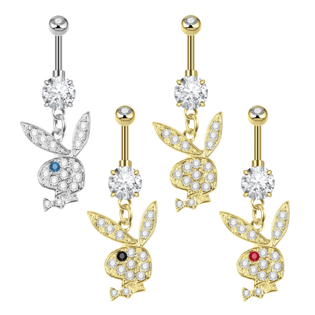 1pc Stainless Steel Belly Button Piercing Crystal Belly Button Ring Rabbit Pendant Gold Belly Button Ring Body Woman's Jewelry