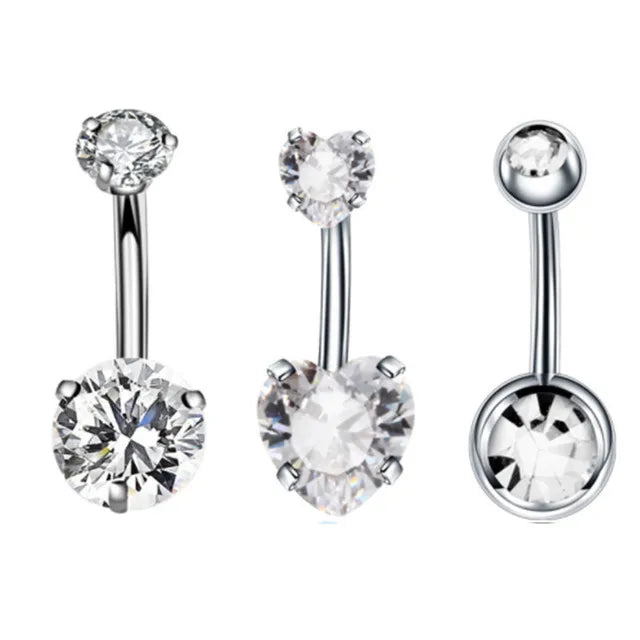 3PCS Heart Crystal Belly Button Piercing Jewelry Set Red Cz Navel Piercing Bulk Flower Belly Rings Pack Piercing Ombligo Lote
