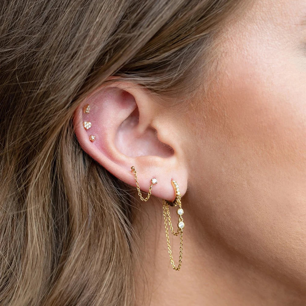 2PCS New Fashion Gold Color Crystal Zirconia Chain Hoop Earrings Women Small Pendant Star Ear Cartilage Earring Piercing Jewelry