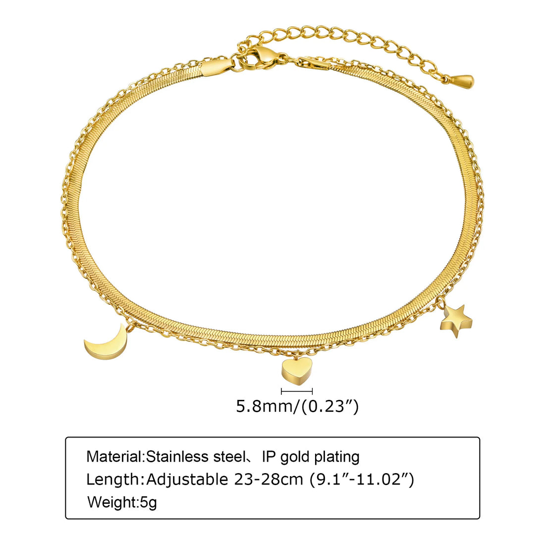 Women's Waterproof Stainless Steel Dainty Bead Charm Chain Anklet Jewelry, Gold Color Minimalist Anklets For Daily Beach Holiday