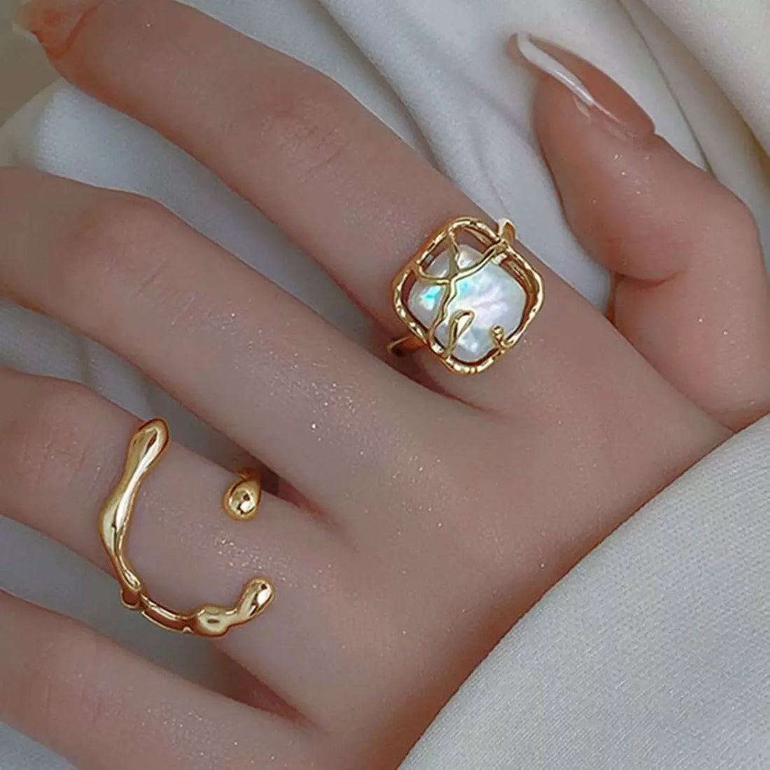 12PCS Set Of New Irregular Geometric Ring Alloy Plated Metal Adjustable Finger Ring For Women, Fashion Statement Jewelry Party N