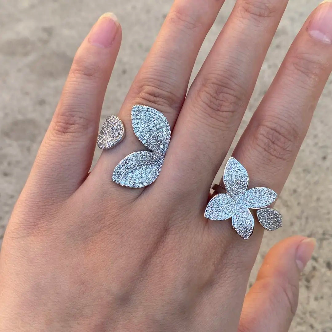 UILZ Gold color Women Adjustable Ring Korean Fashion Punk Zirconia Open Rings Daily Simple Jewelry