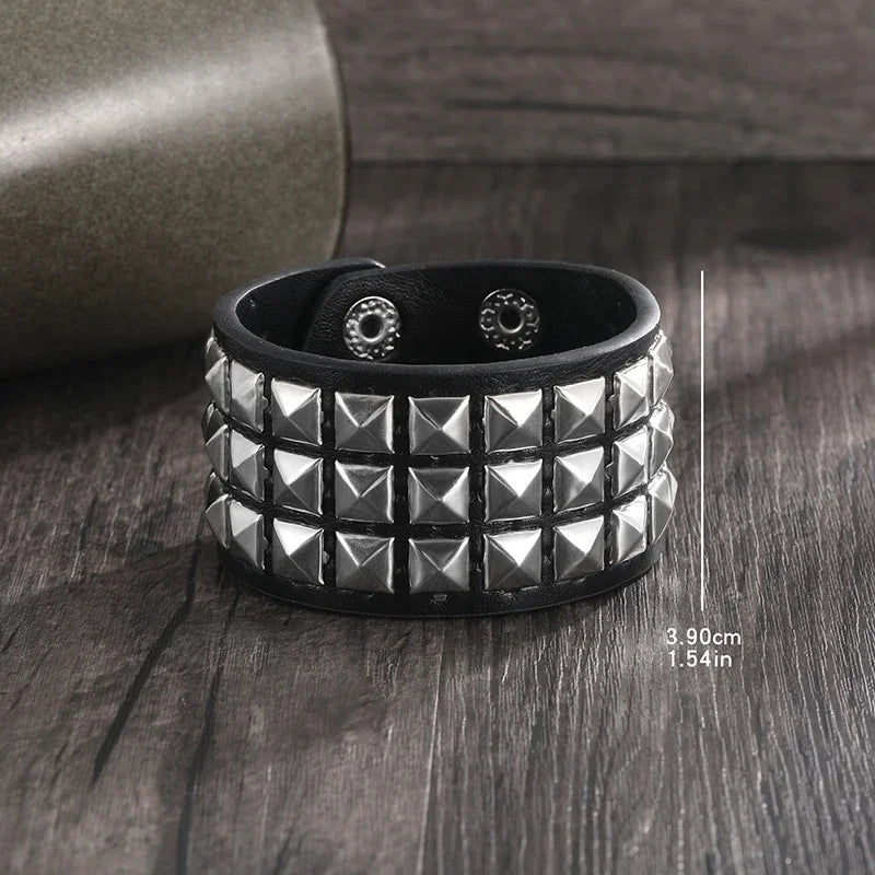Punk Fashion Men Black Cuff Leather Bracelet Wristband Metal Rivets Stud Charm 80s Wrap Bangle for Women Rock Gothic Jewelry
