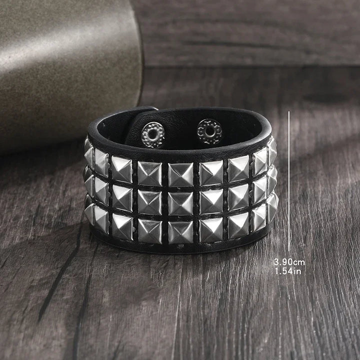 Punk Fashion Men Black Cuff Leather Bracelet Wristband Metal Rivets Stud Charm 80s Wrap Bangle for Women Rock Gothic Jewelry