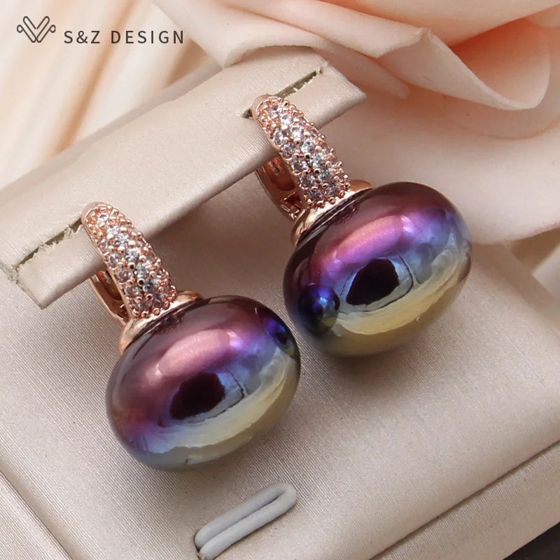 S&Z DESIGN New Fashion Bread Round Big Pearl Dangle Earrings For Women Wedding Jewelry Gift Temperament Cubic Zirconia Eardrop