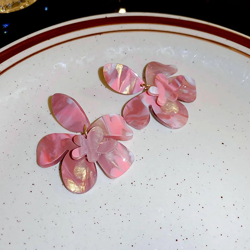 Resin Flower Earrings for Women Retro Design New Drop Earring 2025 New Korean Fashion Floral Female Accessories