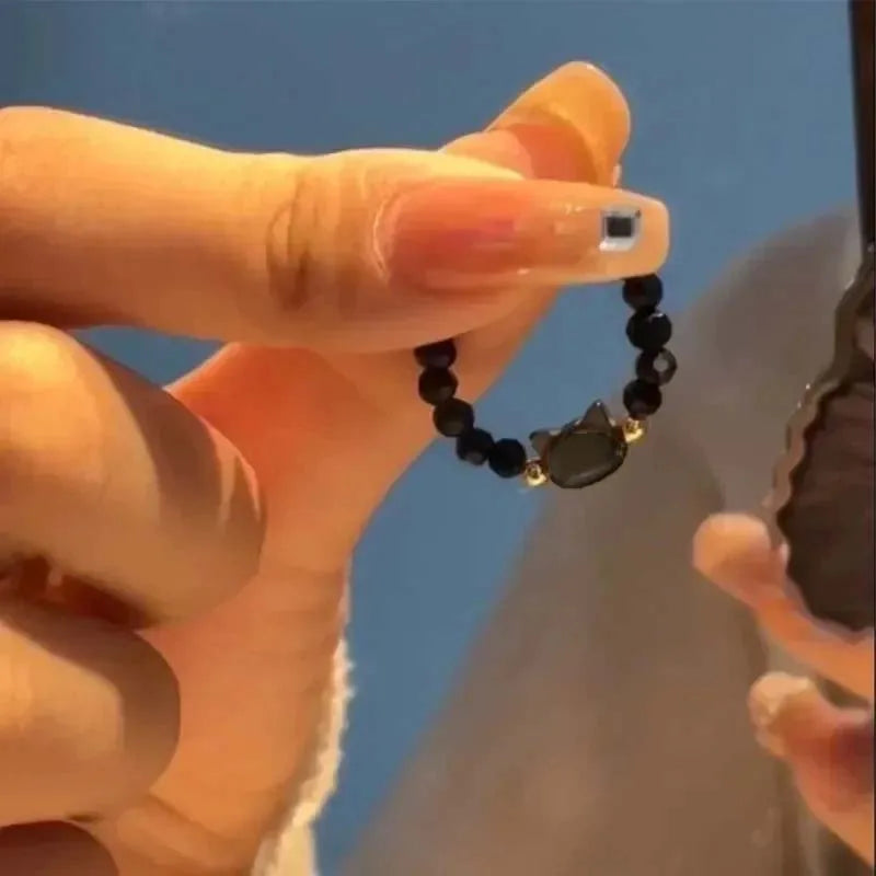 1pcs Natural Moonstone Obsidian Rings Beads Minimalist Fidget Ring Cute Black White Cat Ring Women Men Party Accessories Jewelry