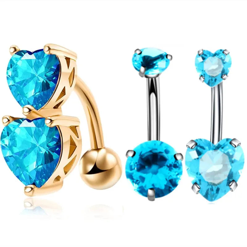 3PCS Heart Crystal Belly Button Piercing Jewelry Set Red Cz Navel Piercing Bulk Flower Belly Rings Pack Piercing Ombligo Lote