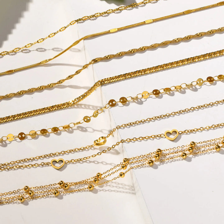 Women's Waterproof Stainless Steel Dainty Bead Charm Chain Anklet Jewelry, Gold Color Minimalist Anklets For Daily Beach Holiday