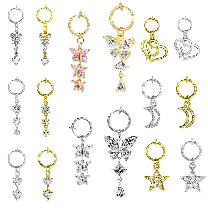 Fashion Butterfly Fake Belly Button Piercing Fake Belly Piercing Clip on Umbilical Navel Faux Belly Cartilage Earring Clip