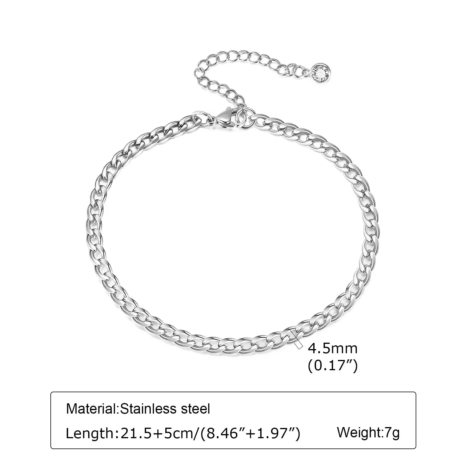 Silver Color Anklet Bracelets for Women Waterproof, Stainless Steel Layered Cuban Chain Herringbone Anklets Summer Beach Gift
