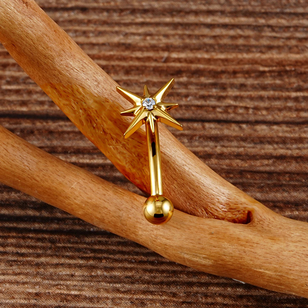 Right Grand ASTM F136 Titanium 16G CZ North Star Rook Earring 6mm 8mm Curved Barbell Eyebrow Cartilage Tragus Labret Piercing