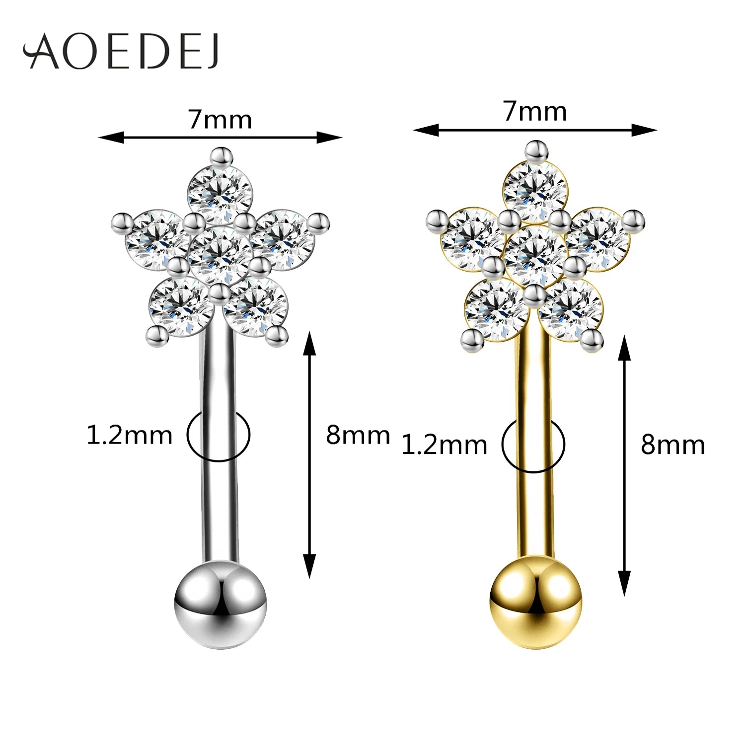 AOEDEJ 1 Piece Stainless Steel 16G Eyebrow Stud 8/10MM Eyebrow Piercing Star Moon Butterfly Shape Labret Lip Piercings Jewelry
