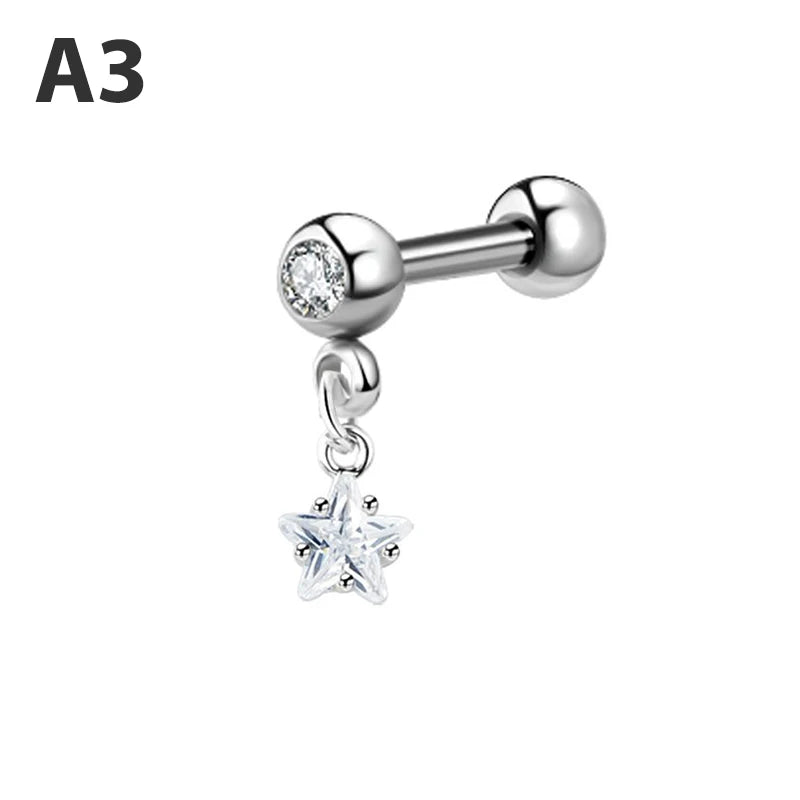 Zircon Earrings Helix Ear Lobe Piercing Conch Tragus Dangle Cartilage Ring Pierc
