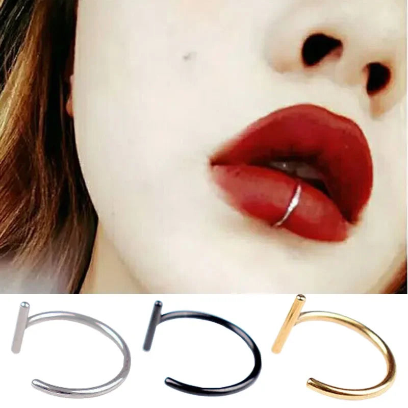 Fake Lip Piercing Jewelry none piercing labret faux lipring stainless steel  Lip Cuff  lead free nickel free body jewelry