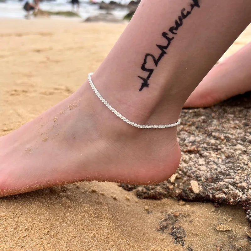 Dainty Layered Waterproof Anklet for Women Girls Adjustable Stackable Cross Pendant  Sparkling Summer Beach Jewelry
