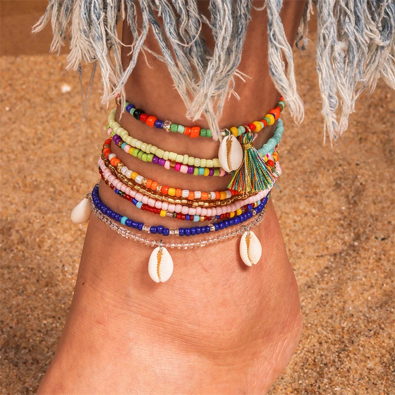 Bohemian Handmade Colorful Beads Anklets Summer Beach On Leg Foot Chain Bracelet Anklet Women Girls Holiday Jewelry Gifts