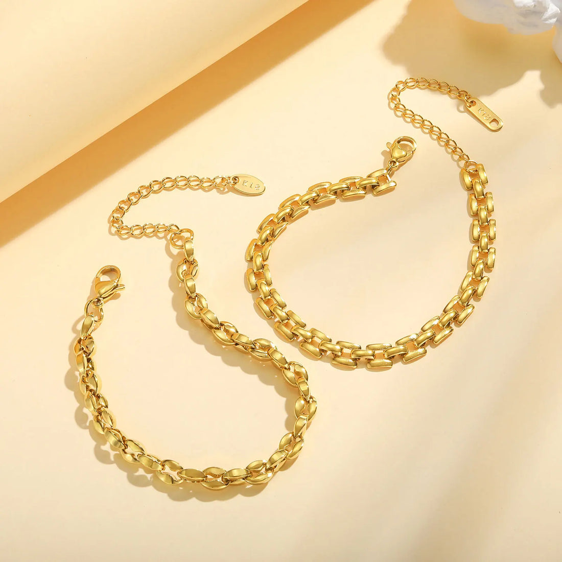 Gold Color Link Bracelet, Layering Bracelets for Women ,Stainless Steel Chain Adjustable Waterproof Jewelry