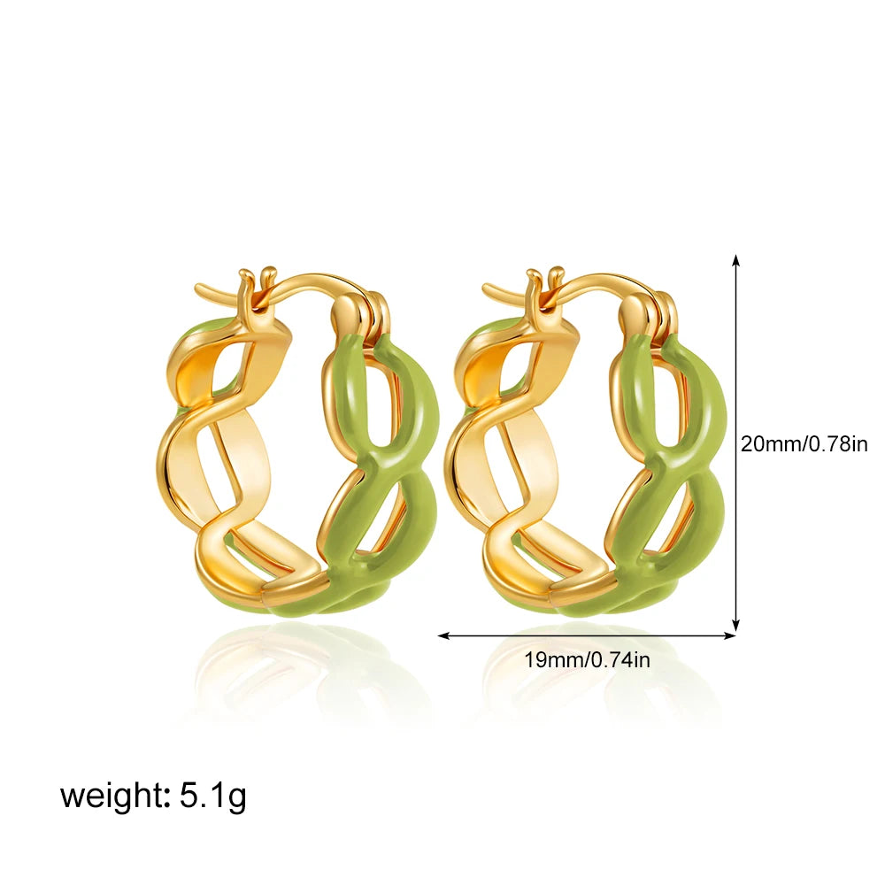 Fahsion Gold Color Twist Chain Link Hoop Earrings for Women Stainless Steel Statement Enamel Metal Huggie Earring Jewelry Aretes