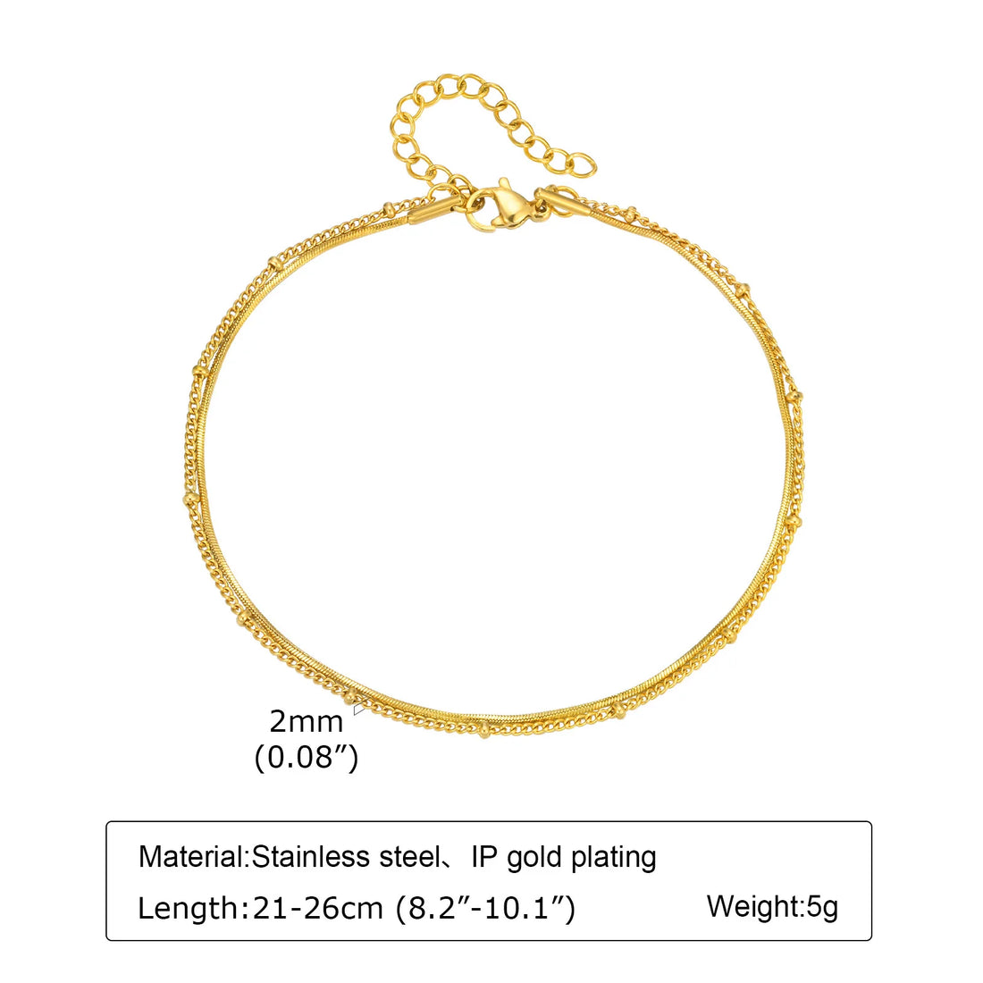 Anklet Bracelet on Legs Stainless Steel ,waterproof Adjustable Beach Beaded Ball Cuban Link Summer Boho Foot Jewelry for Women