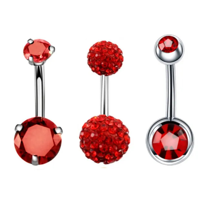 3PCS Heart Crystal Belly Button Piercing Jewelry Set Red Cz Navel Piercing Bulk Flower Belly Rings Pack Piercing Ombligo Lote