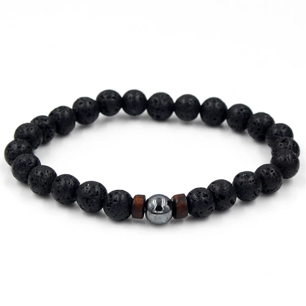 Volcanic Rock Stone Bracelet For Men Wooden 8MM Aromatherapy Lava Beads Bangle Tibetan Buddha Wrist Chain Women Jewelry