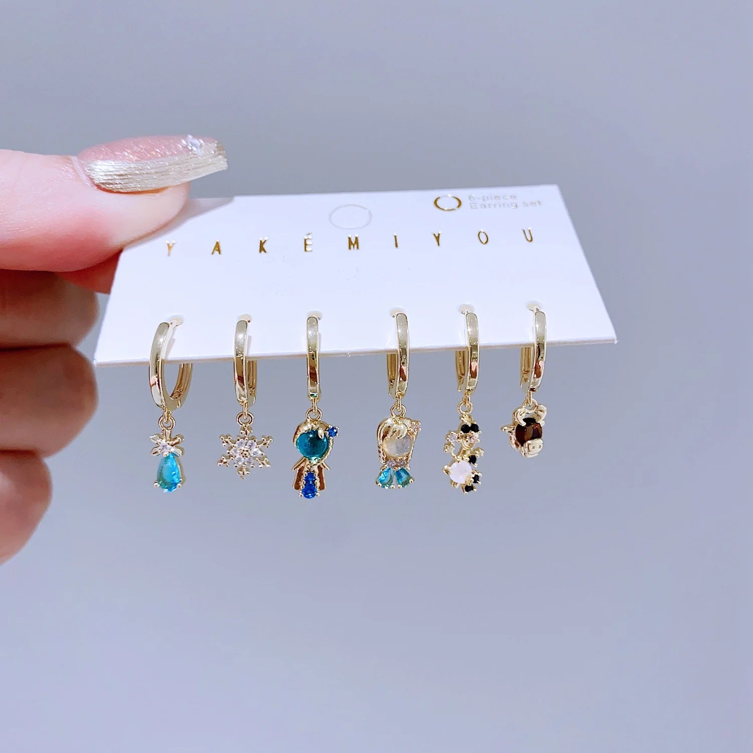 1 Set Mixed Design Frozen Cartoon Huggie Hoop Earrings for Women Gold Color Plated Cubic Zircon Jewelry