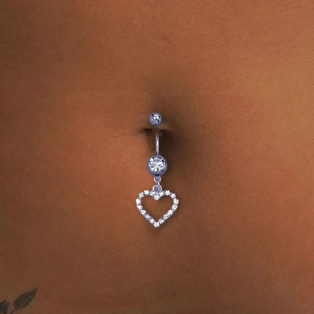 Shiny Rhinestone Heart Belly Button Nails Body Piercing Jewelry Sexy Crystal Belly Button Ring Wholesale Jewelry for Women